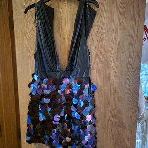 Tadashi Shoji "leather" and sequin mini dress!